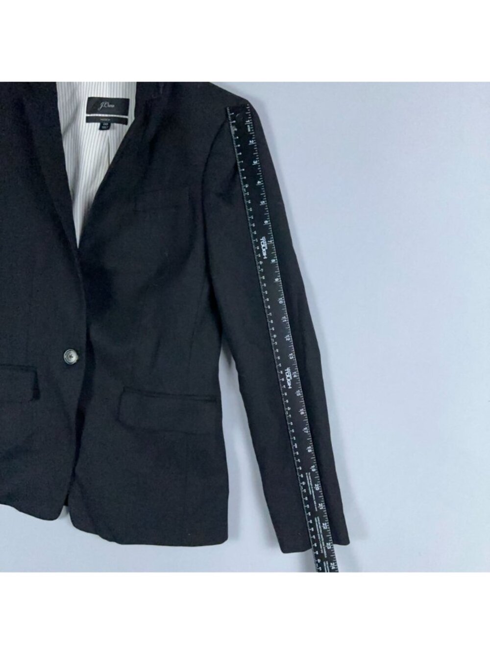 J.Crew Regent Blazer Jacket Size 00 Black Wool Blend Striped Interior Lining - Picture 10 of 12